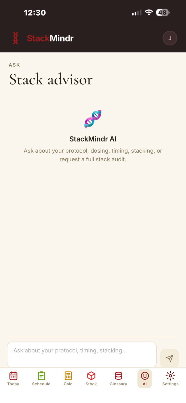 Stack advisor — ask about protocol, dosing, timing and stacking
